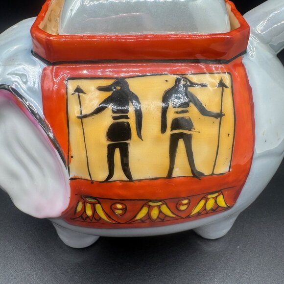 Vintage Luster Ware Elephant Teapot/w Rider on Lid Egyptian Design, Japan - Picture 7 of 15